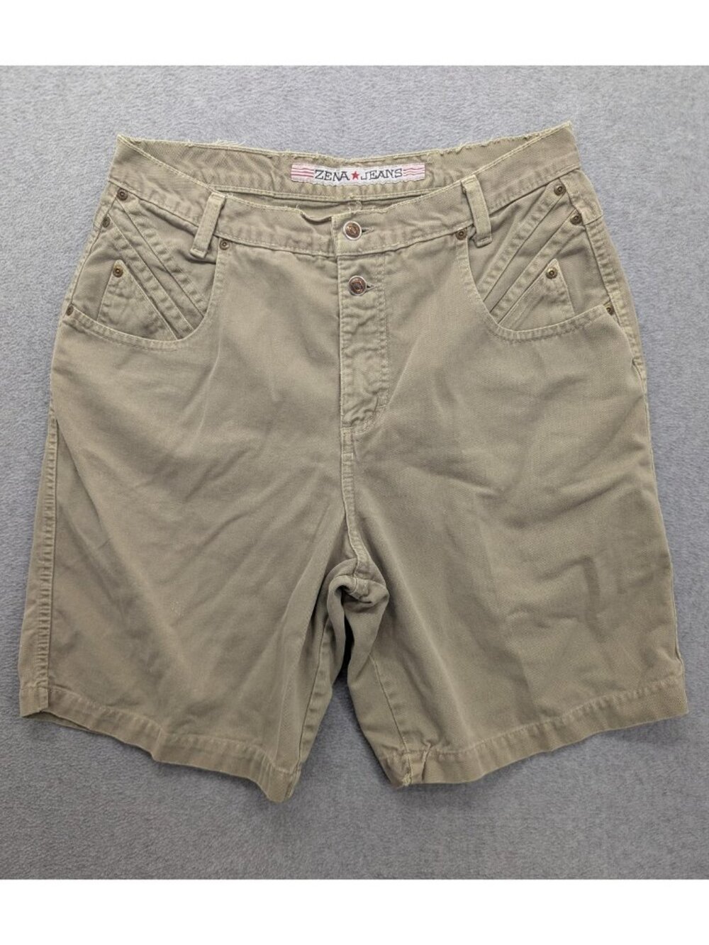 Vintage Zena Jeans Shorts Womens 10 Beige Twill Bermuda Relaxed Fit Pockets
